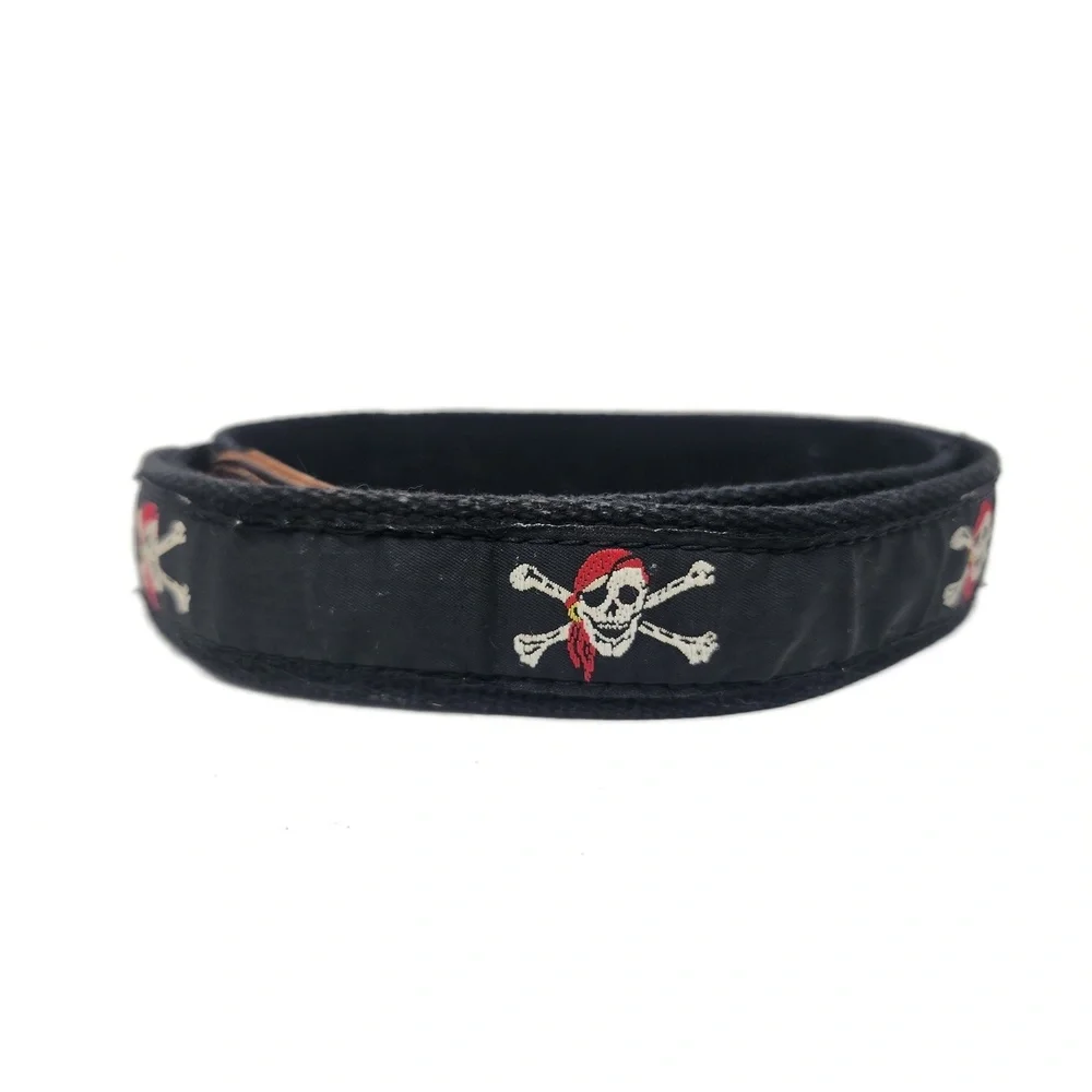 Preston Belt Mens 44 Skull Crossbones Embroidery Brass Buckle Preppy Nautical
